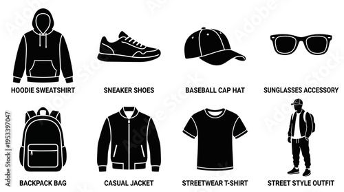 Streetwear Fashion Vector Icons for Clothing and Accessories