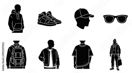 Streetwear Fashion Vector Icons for Clothing and Accessories
