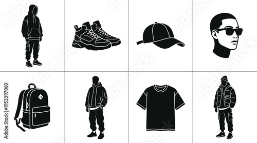 Streetwear Fashion Vector Icons for Clothing and Accessories
