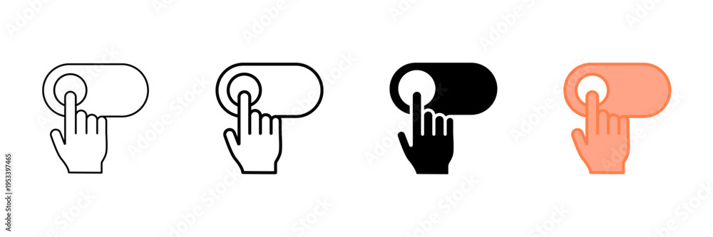 Obraz premium Set of minimalist toggle switch icons with transparent background, depicting on-off symbols for user interface designs, web applications, and technology controls, vector illustration