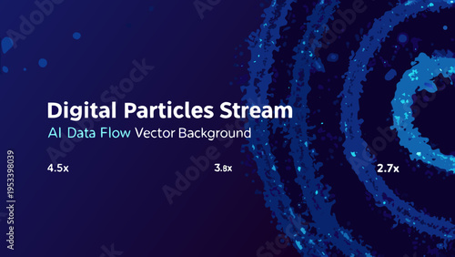 Abstract digital particles stream with flowing blue lines on a dark background