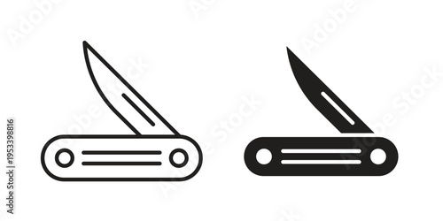 Pocket knife icon symbols, Solid black and editable stroke icons