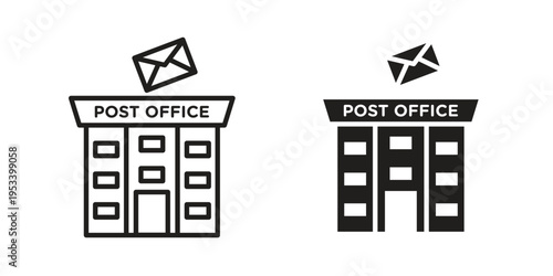 Post office icon symbols, Solid black and editable stroke icons