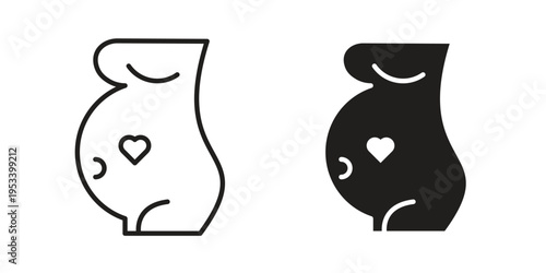 Pregnant woman icon symbols, Solid black and editable stroke icons