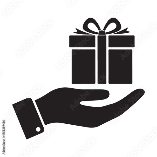 Gift box on hand showing concept icon of giving gift