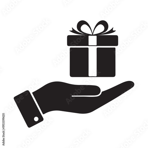 Gift box on hand showing concept icon of giving gift