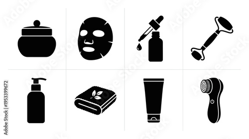 Skincare Icons: Black and White Beauty Labels for Cosmetic Design