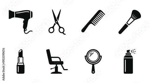 Salon Icons: Black and White Beauty Labels for Cosmetology Design