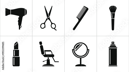 Salon Icons: Black and White Beauty Labels for Cosmetology Design