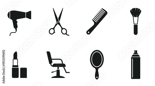 Salon Icons: Black and White Beauty Labels for Cosmetology Design