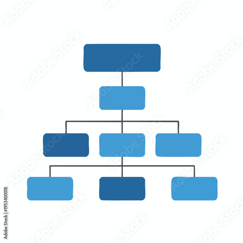 Organizational chart with connected, rounded rectangles in shades of blue