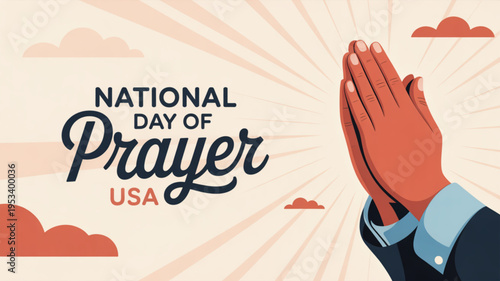 National day of prayer usa illustration with praying hands and sunburst background