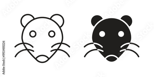 Rat icon symbols, Solid black and editable stroke icons