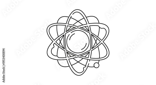 Detailed drawing of an atom model.