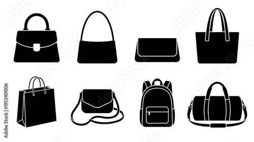 Bag Icons: Black and White Handbag Labels for Fashion Design