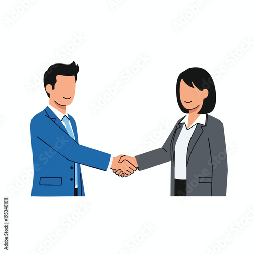 Two business people shake hands, agreeing on a deal
