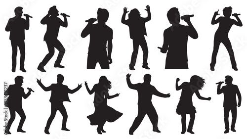 Set of 12 people dancing silhouettes vector