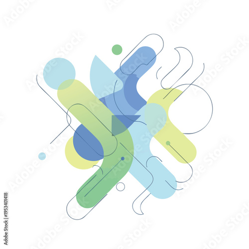 Abstract geometric composition with overlapping rounded shapes and thin lines