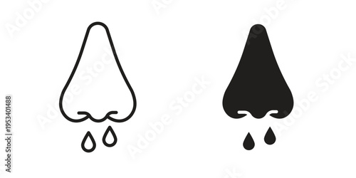 Runny nose icon symbols, Solid black and editable stroke icons