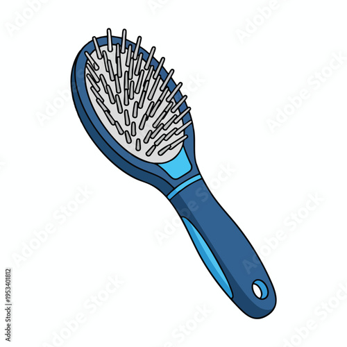 Blue oval hairbrush with many bristles and a hole in the handle