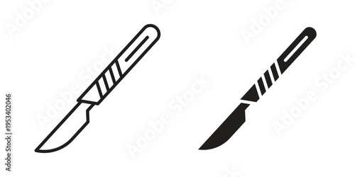 Scalpel icon symbols, Solid black and editable stroke icons