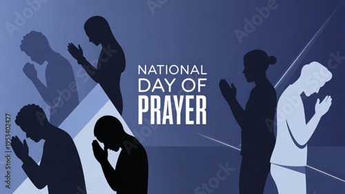 People in prayer silhouettes on national day of prayer with hands clasped in devotion and contemplation