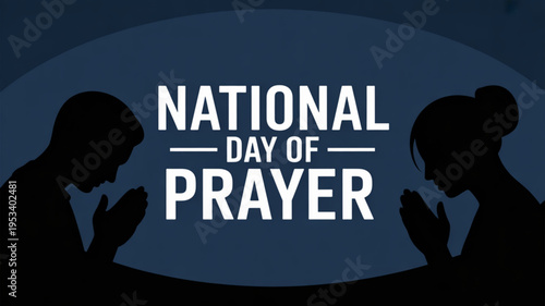 National day of prayer concept with silhouettes of two people praying together in darkness
