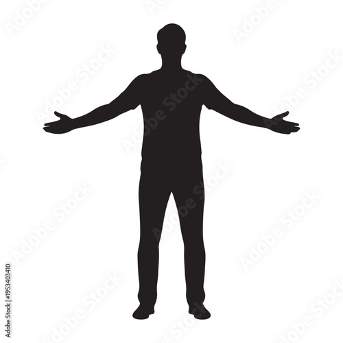 Welcoming silhouette man open arms embrace.