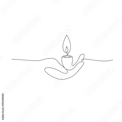 Minimal Line Art Hand Holding Diya Candle Spiritual Symbol Illustration