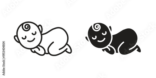 Sleeping baby icon symbols, Solid black and editable stroke icons