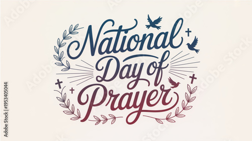 National day of prayer logo with birds leaves and sunburst on cream background symbolizing faith and spirituality