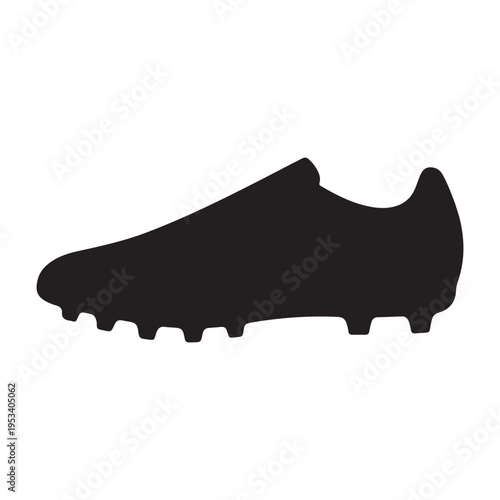 A black silhouette of a soccer shoe with cleats is shown against a white background.