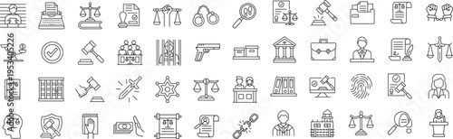 Set of law, justice, legal, judgement line icons. Thin outline icons collection. Vector