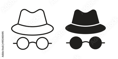 Spy icon symbols, Solid black and editable stroke icons