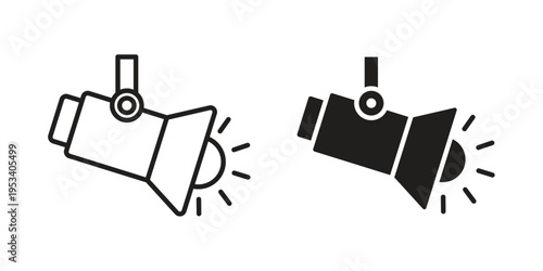 Spotlight icon symbols, Solid black and editable stroke icons