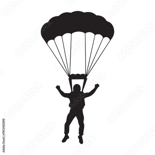 Skydiver silhouette under parachute descent vector