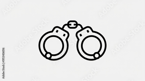 Handcuffs icon in black line art style on gray background for law enforcement or crime concept