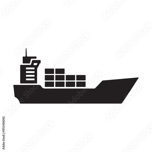 Black silhouette cargo ship icon silhouette vector