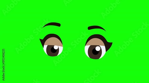 Female Cartoon Eyes Animation on Green Screen – Blinking Expression