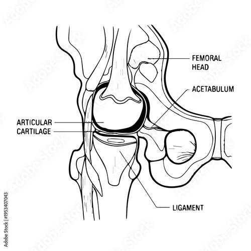 Anatomical Diagram of Knee Joint Showing Bones and Ligaments.