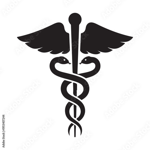 Caduceus health symbol Asclepius's Wand icon black black color illustration