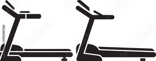 Treadmill silhouettes, fitness equipment, health and exercise concept, icon style, vector illustration, Exercise Machine