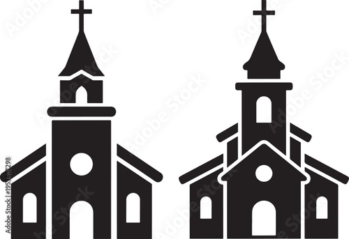 Church building icons, religious places of worship, architecture, christianity symbol, vector illustration