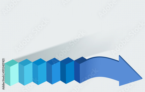 ブルーグラデーションのブロックが連続的に変化し大きな矢印へとつながる成長と進化を象徴するビジネス抽象背景