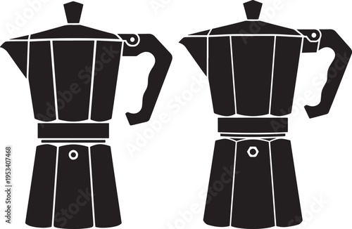 Black silhouette icons of two coffee makers (Moka pot style), representing brewing coffee, morning rituals, and cafe culture, Coffee Maker
