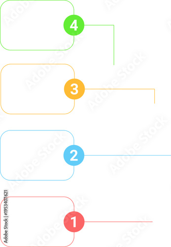 番号付きカラーステップフレームイラスト｜1から4の順序を示すシンプルなインフォグラフィック用ボックスデザイン素材