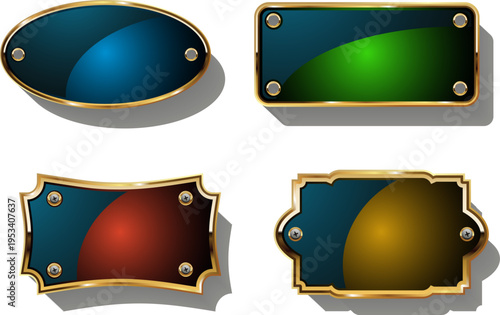ネジ装飾付きメタルプレートフレームイラストセット｜重厚感のある看板風ラベルと高級感ある金属デザイン素材