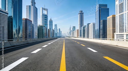 Urban Highway with Skyscrapers in Modern City