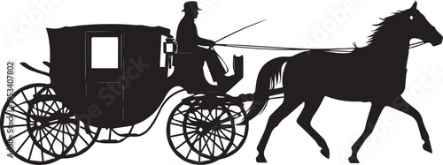 Horse drawn carriage silhouette vector illustration vintage transportation scene