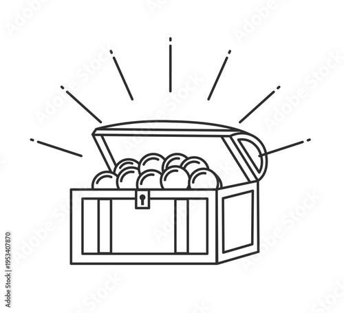 コインがたくさん入った宝箱のイラスト　線画のみ